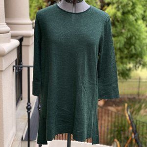 J Jill Merino Wool Button-Sleeve Sweater Tunic Grn